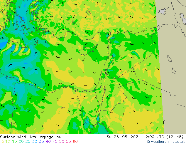 Vento 10 m Arpege-eu dom 26.05.2024 12 UTC