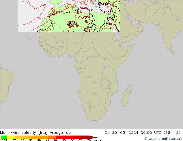 Max. wind snelheid Arpege-eu za 25.05.2024 06 UTC