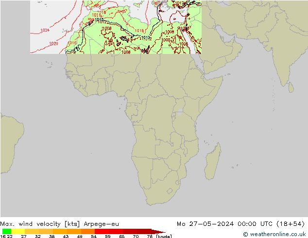 Max. wind velocity Arpege-eu  27.05.2024 00 UTC