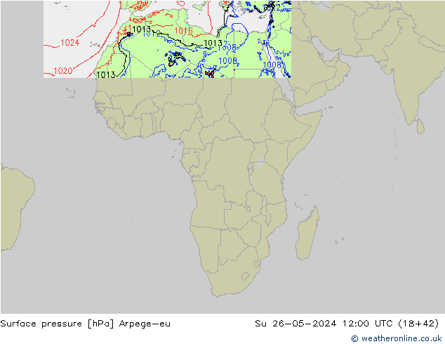 Pressione al suolo Arpege-eu dom 26.05.2024 12 UTC