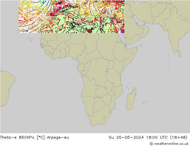 Theta-e 850hPa Arpege-eu So 26.05.2024 18 UTC