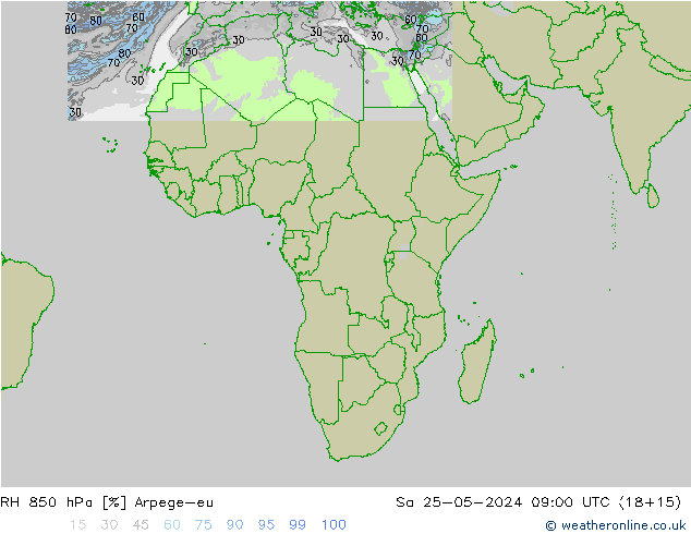 RH 850 hPa Arpege-eu sab 25.05.2024 09 UTC