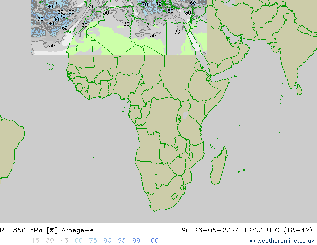 Humedad rel. 850hPa Arpege-eu dom 26.05.2024 12 UTC