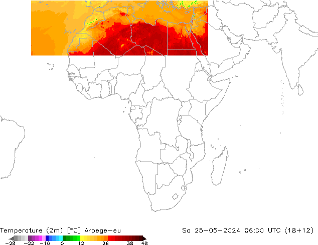 Temperaturkarte (2m) Arpege-eu Sa 25.05.2024 06 UTC