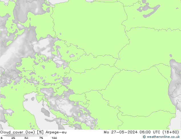 Bewolking (Laag) Arpege-eu ma 27.05.2024 06 UTC