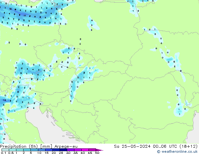 Precipitation (6h) Arpege-eu Sa 25.05.2024 06 UTC