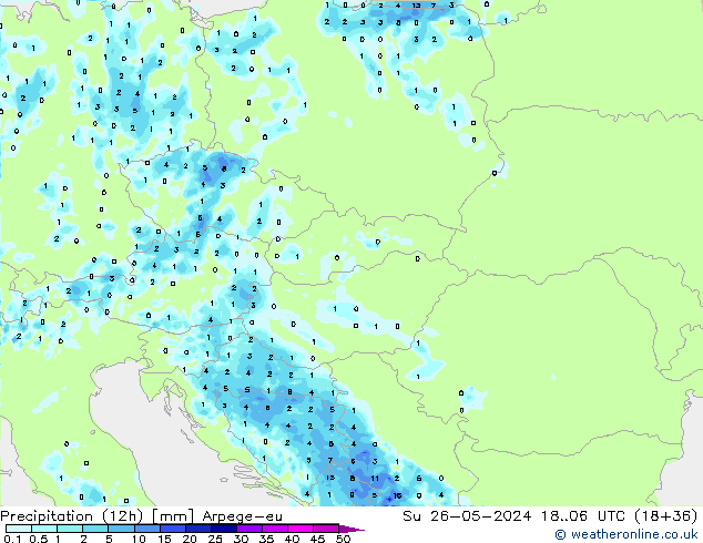 Precipitation (12h) Arpege-eu Su 26.05.2024 06 UTC