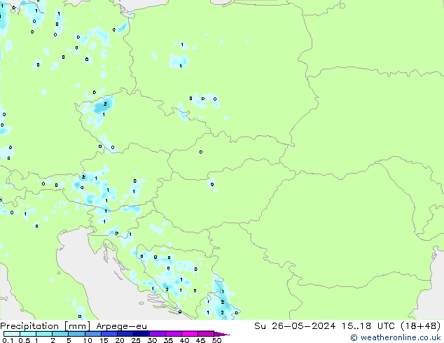 Precipitazione Arpege-eu dom 26.05.2024 18 UTC