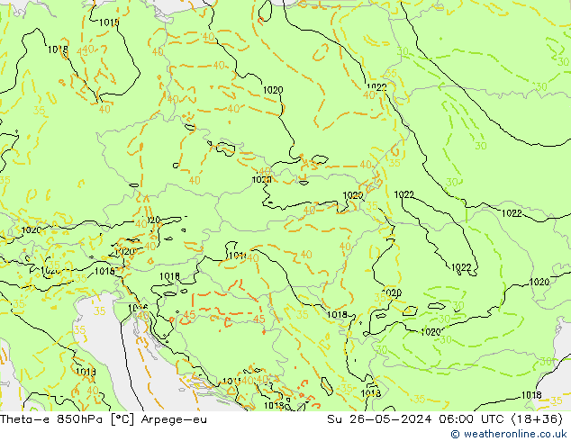 Theta-e 850hPa Arpege-eu Su 26.05.2024 06 UTC