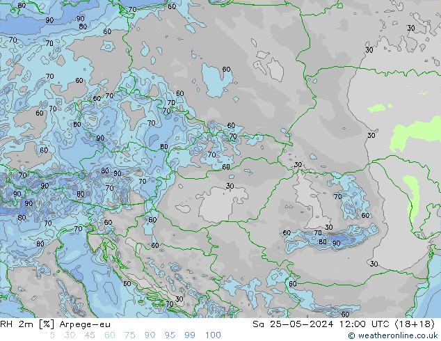 Humedad rel. 2m Arpege-eu sáb 25.05.2024 12 UTC
