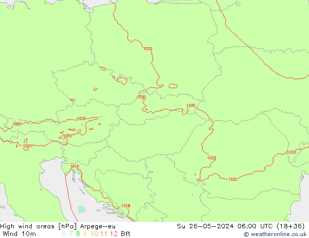 High wind areas Arpege-eu Su 26.05.2024 06 UTC