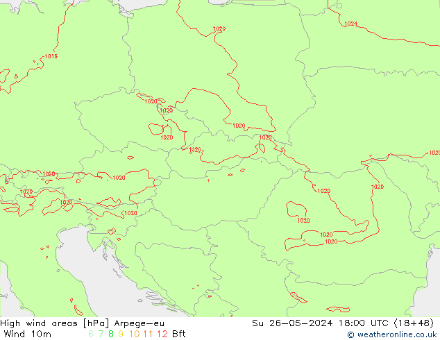 High wind areas Arpege-eu Su 26.05.2024 18 UTC