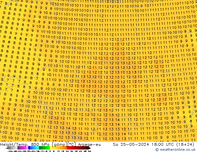 Height/Temp. 850 hPa Arpege-eu Sáb 25.05.2024 18 UTC