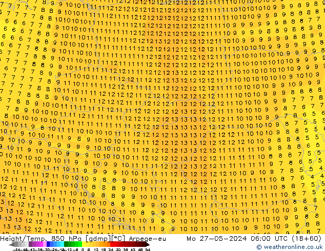 Géop./Temp. 850 hPa Arpege-eu lun 27.05.2024 06 UTC