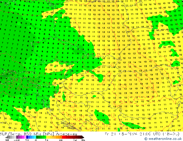 SLP/Temp. 850 hPa Arpege-eu Pá 24.05.2024 21 UTC