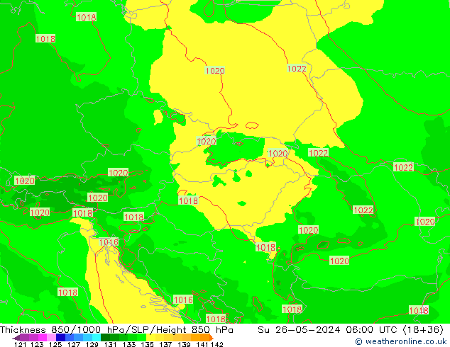 Dikte 850-1000 hPa Arpege-eu zo 26.05.2024 06 UTC