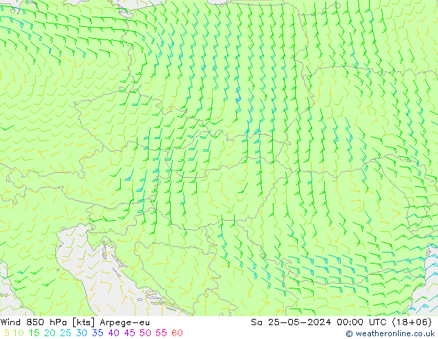 Wind 850 hPa Arpege-eu Sa 25.05.2024 00 UTC