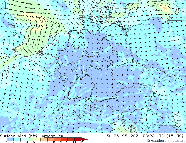 Rüzgar 10 m (bft) Arpege-eu Paz 26.05.2024 00 UTC