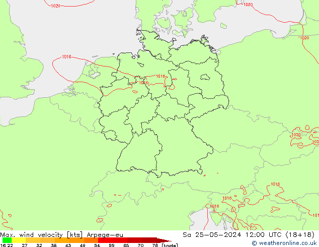 Max. wind velocity Arpege-eu Sáb 25.05.2024 12 UTC