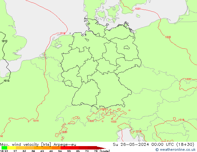 Max. wind velocity Arpege-eu dim 26.05.2024 00 UTC