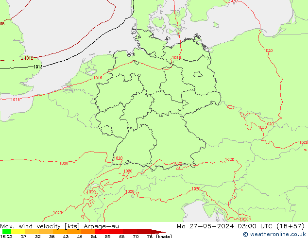 Max. wind snelheid Arpege-eu ma 27.05.2024 03 UTC