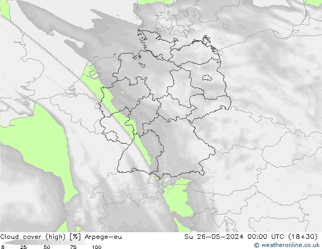 zachmurzenie (wysokie) Arpege-eu nie. 26.05.2024 00 UTC