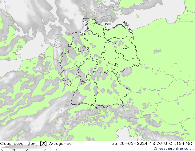 Bulutlar (düşük) Arpege-eu Paz 26.05.2024 18 UTC