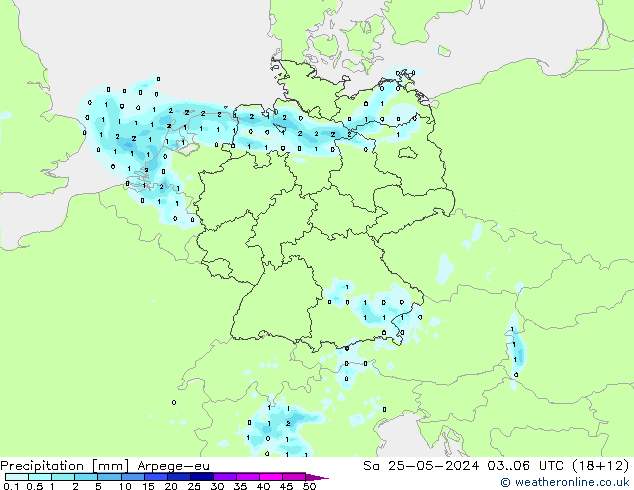 осадки Arpege-eu сб 25.05.2024 06 UTC