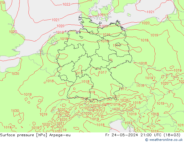 地面气压 Arpege-eu 星期五 24.05.2024 21 UTC