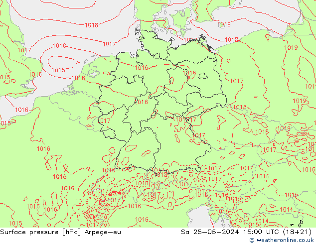 Pressione al suolo Arpege-eu sab 25.05.2024 15 UTC