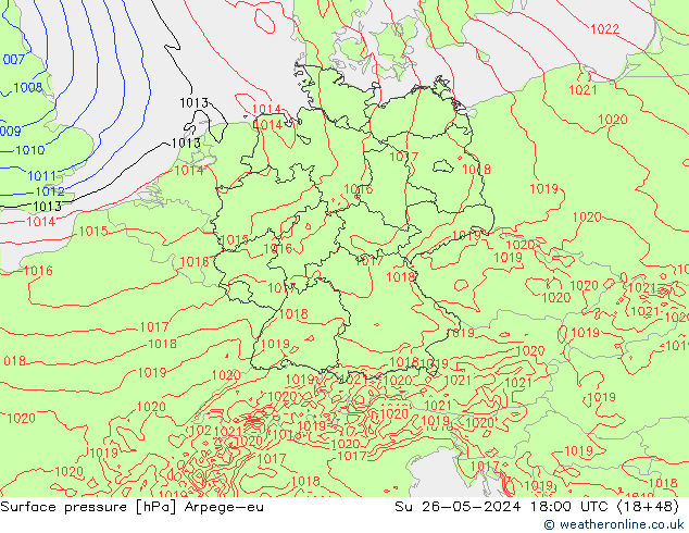 Surface pressure Arpege-eu Su 26.05.2024 18 UTC