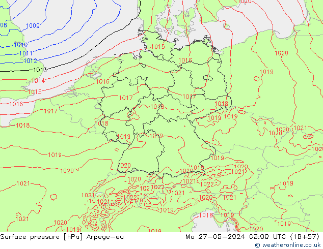 Surface pressure Arpege-eu Mo 27.05.2024 03 UTC