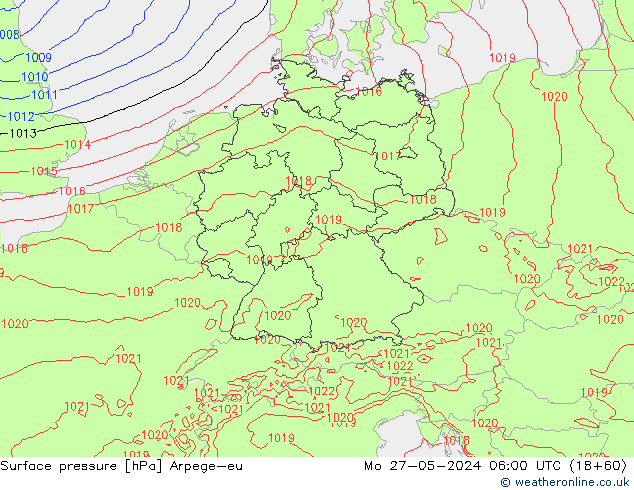 Surface pressure Arpege-eu Mo 27.05.2024 06 UTC