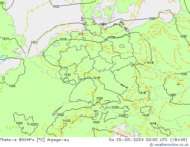 Theta-e 850hPa Arpege-eu sab 25.05.2024 00 UTC