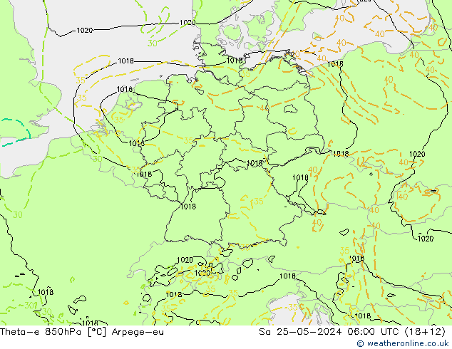 Theta-e 850hPa Arpege-eu  25.05.2024 06 UTC