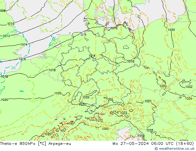 Theta-e 850hPa Arpege-eu Pzt 27.05.2024 06 UTC