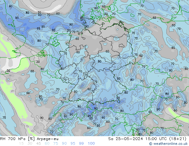 RH 700 hPa Arpege-eu Sa 25.05.2024 15 UTC