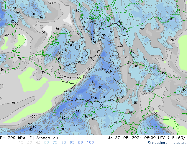 RH 700 hPa Arpege-eu Mo 27.05.2024 06 UTC