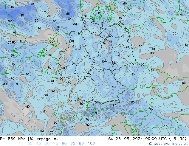 RH 850 hPa Arpege-eu Dom 26.05.2024 00 UTC