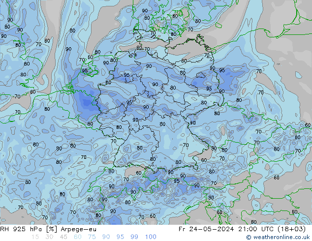 RH 925 hPa Arpege-eu  24.05.2024 21 UTC