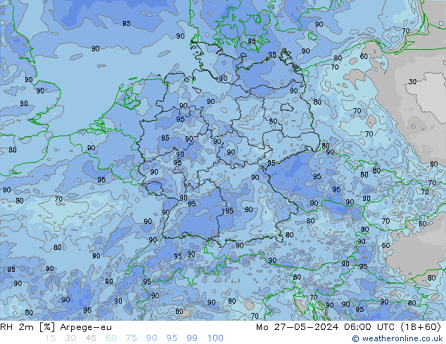 RH 2m Arpege-eu lun 27.05.2024 06 UTC