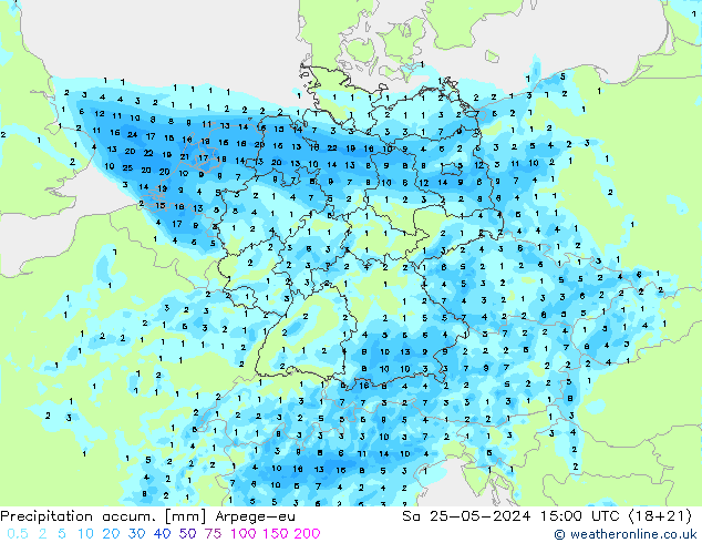 Precipitation accum. Arpege-eu Sa 25.05.2024 15 UTC