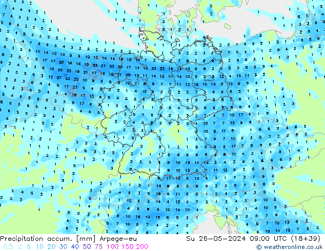 Toplam Yağış Arpege-eu Paz 26.05.2024 09 UTC