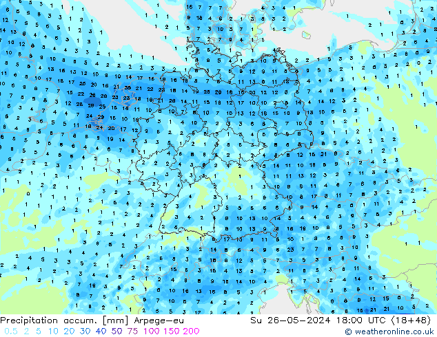 Precipitación acum. Arpege-eu dom 26.05.2024 18 UTC