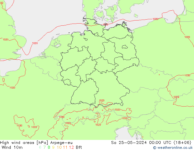 High wind areas Arpege-eu Sa 25.05.2024 00 UTC