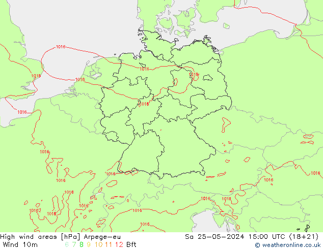 High wind areas Arpege-eu sab 25.05.2024 15 UTC