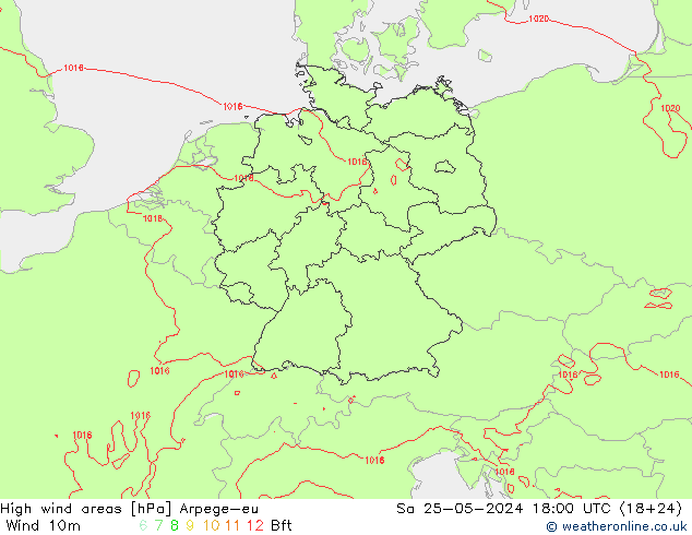 High wind areas Arpege-eu sam 25.05.2024 18 UTC