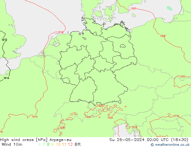 High wind areas Arpege-eu Dom 26.05.2024 00 UTC