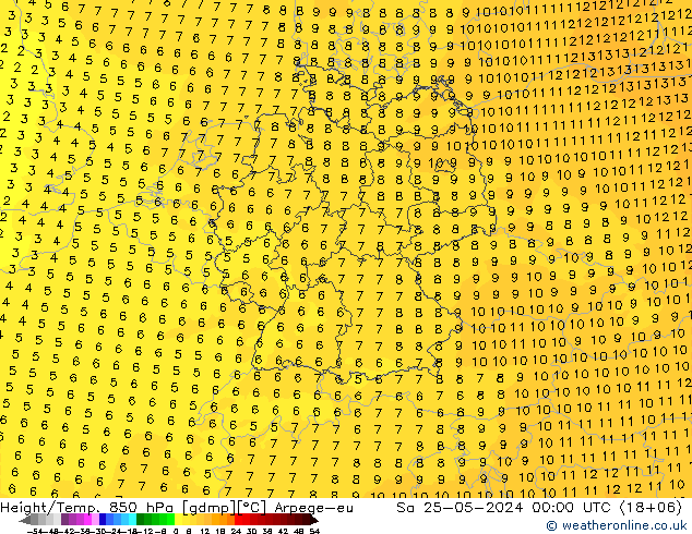 Height/Temp. 850 гПа Arpege-eu сб 25.05.2024 00 UTC