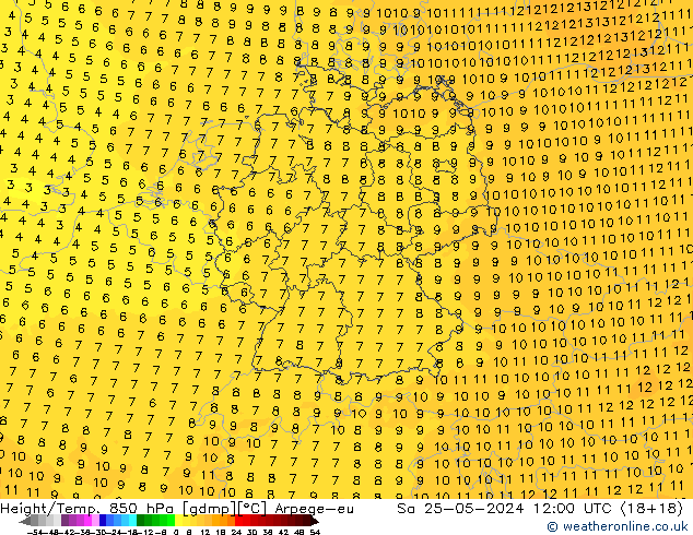 Height/Temp. 850 hPa Arpege-eu Sa 25.05.2024 12 UTC